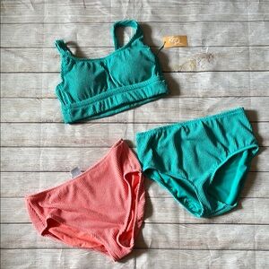 NWT set —-Kona Sol vibrant bikini top and 2 high waisted bottoms
